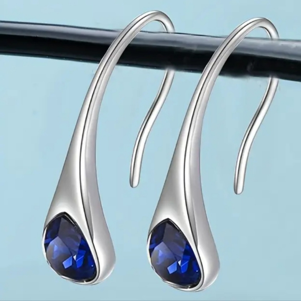 Blue gemstone ear hook earrings NWT. Fast Ship. Boutique.